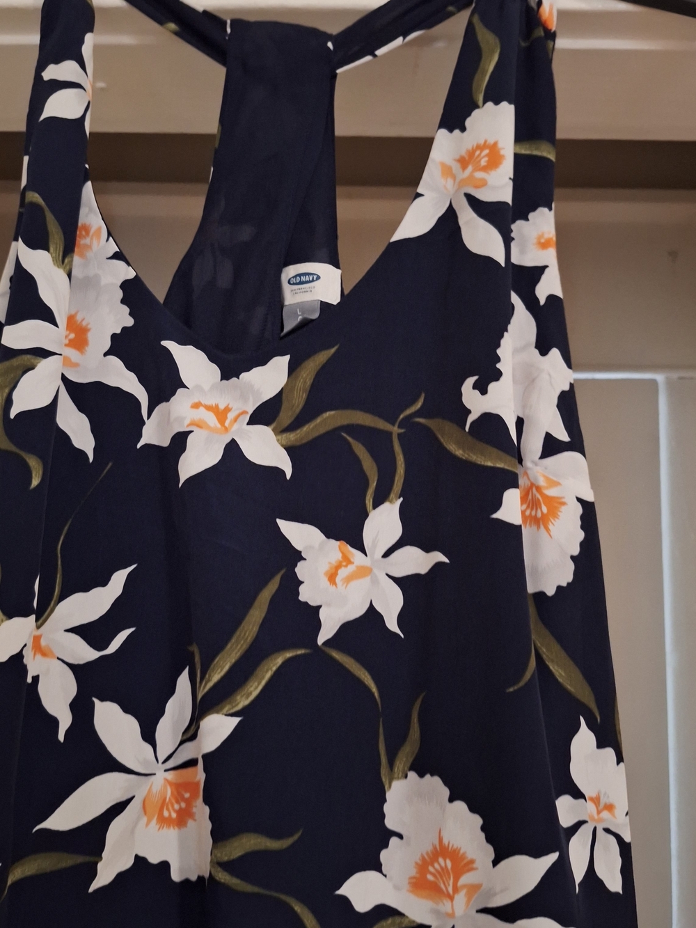Old Navy Navy Floral Racerback Midi Dress with White & Orange Blooms - Picture 2 of 4
